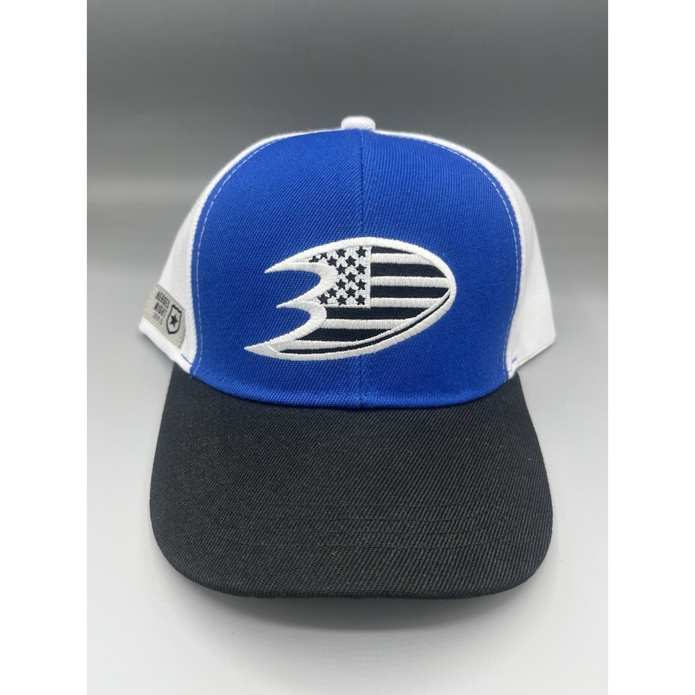 Anaheim Ducks Stars Stripes USA Heroes Night Police Blue Adjustable Hat READ